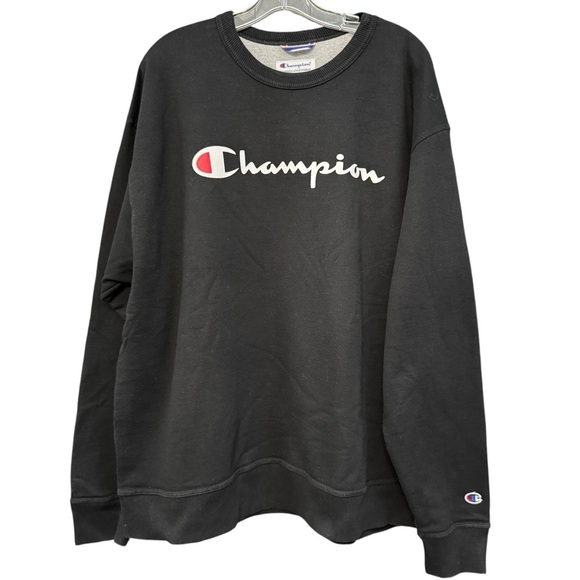 Champion Men’s 2XL Black Crewneck Sweatshirt Pullover Script Logo - Picture 1 of 4